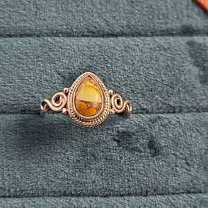 Honey Dahlia Torquoise Ring sz 7 Sterling Silver Gemstone Boho Statement Jewelry